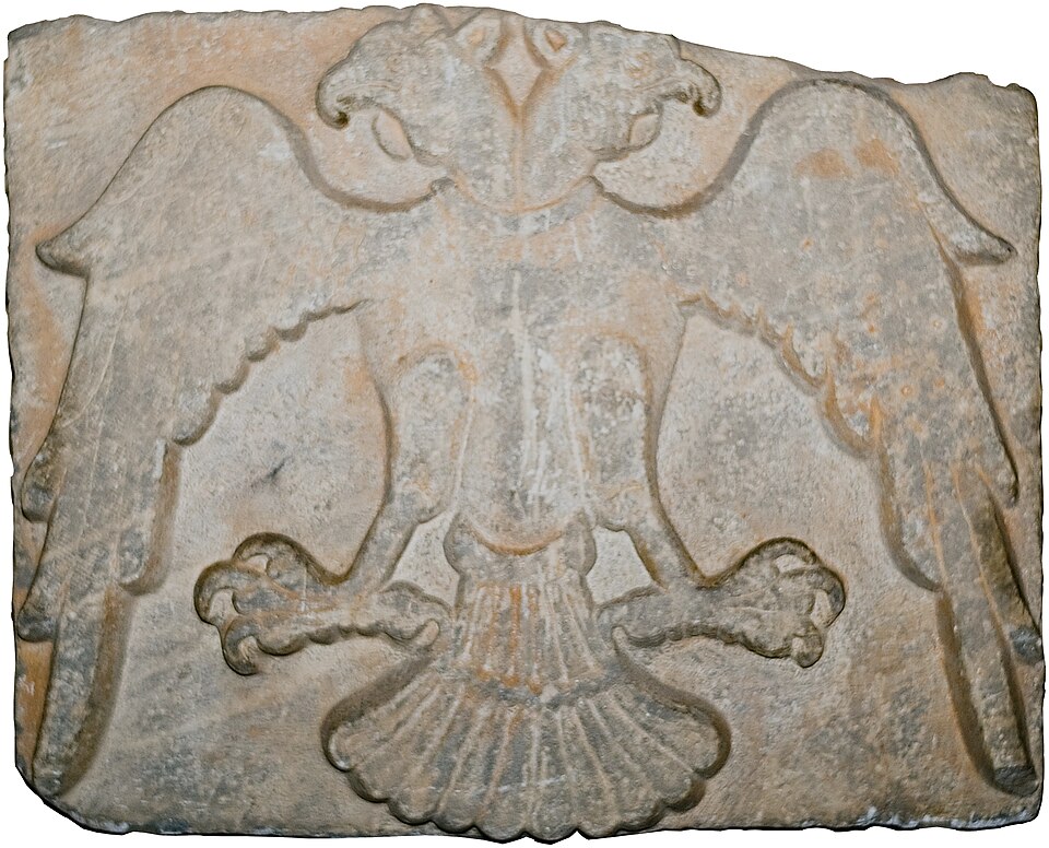 A double-headed eagle relief, 13th-century (Seljuk/Ayyubid period) architectural fragment found at Konya (now in Ince Minare Museum). It has also been…