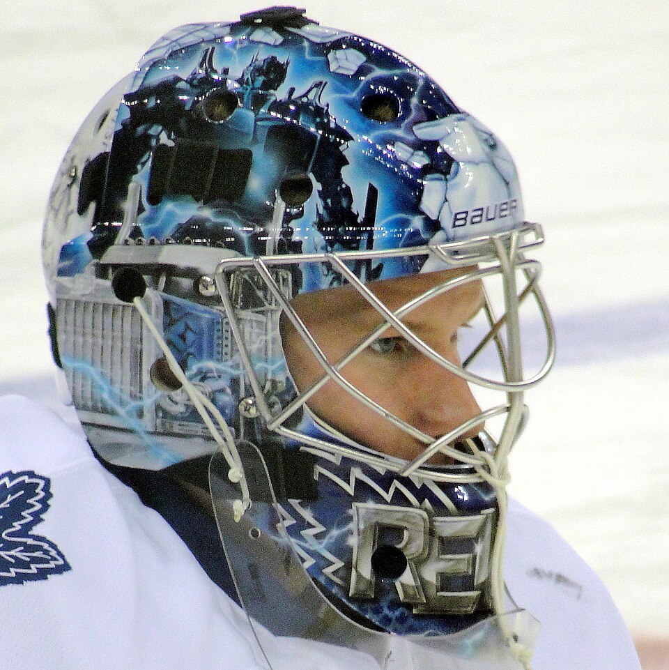 Toronto Maple Leafs goaltender James Reimer's "Optimus Reim" mask.