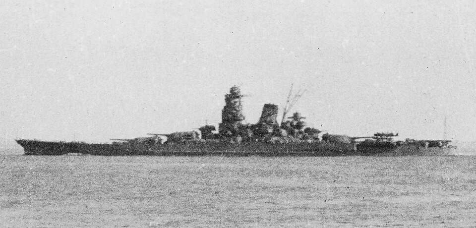 The Japanese battleship Musashi leaving Brunei, Borneo, in 1944, possibly on 22 October, when she departed to take part in the Battle of Leyte Gulf.…