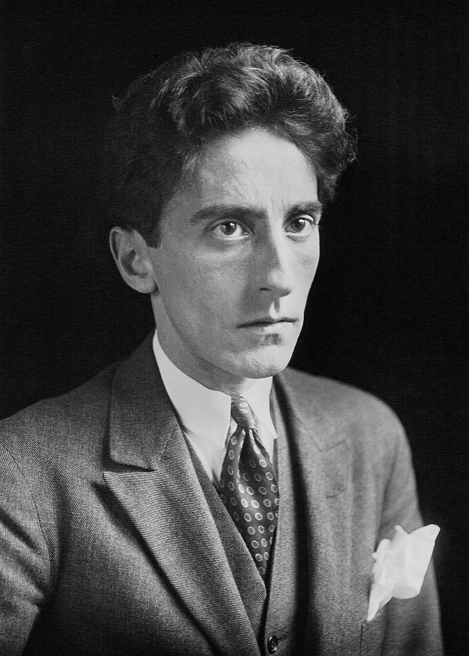 Jean Cocteau (1889-1963), French poet, novelist, dramatist, designer, playwright, artist and filmmaker. Picture taken in 1923: glass negative, restored and…