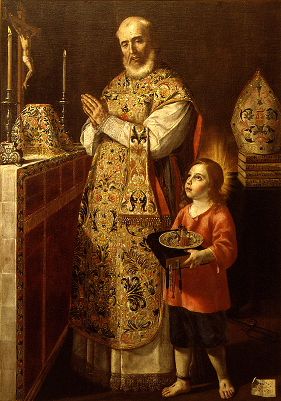 La obra representa al religioso mercedario San Pedro Pascual celebrando la eucaristía .