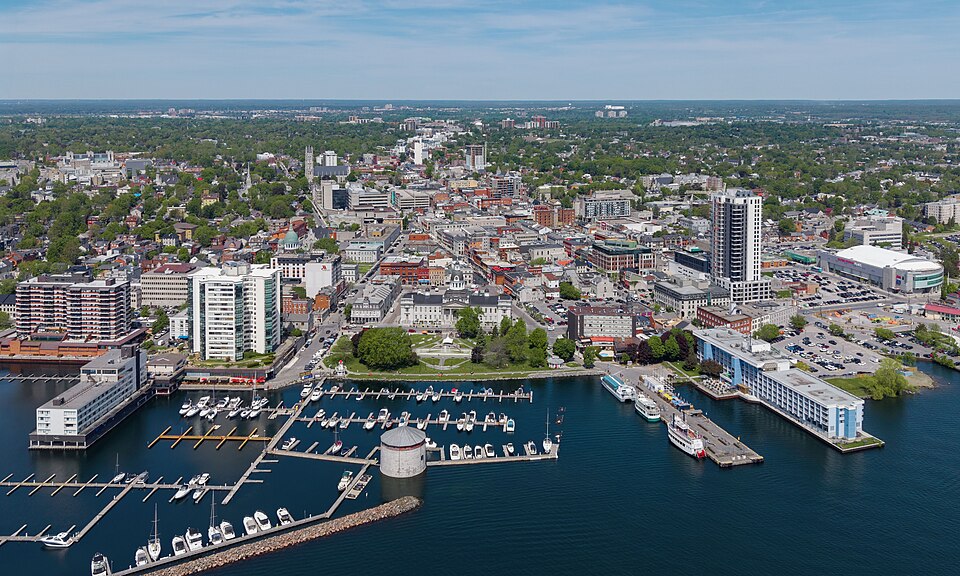 Aerial view of downtown Kingston, Ontario (pop. 132,485).