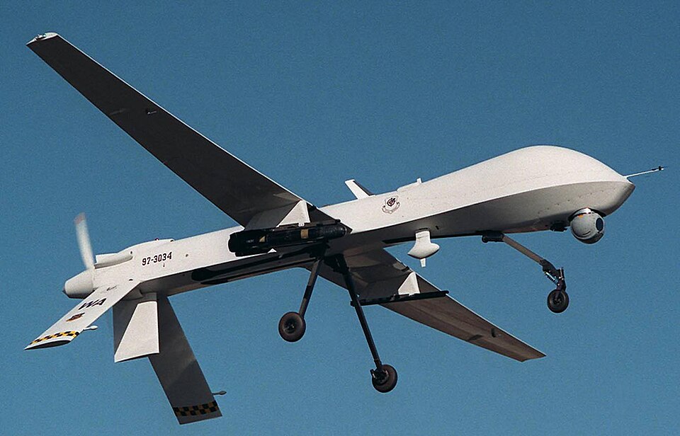 MQ-1 Predator armed with an AGM-114 Hellfire missile.