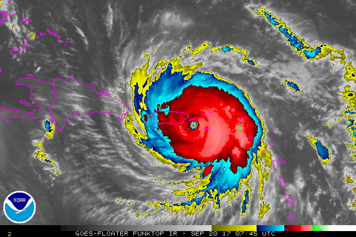 False color of Hurricane Maria making landfall in Puerto Rico on September 20, 2017