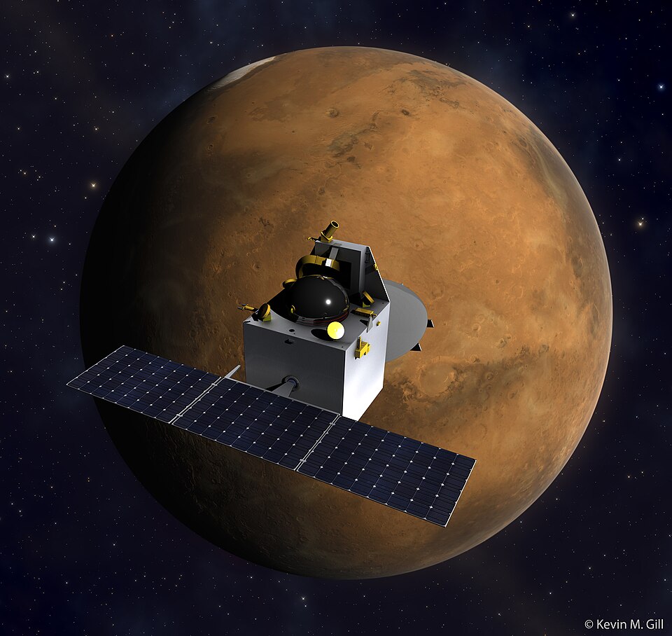 India's Mars Orbiter Mission spacecraft over Mars. Rendered using a combination of Blender 2.71 with Cycles (Background, Mars) and Autodesk Maya 2015…