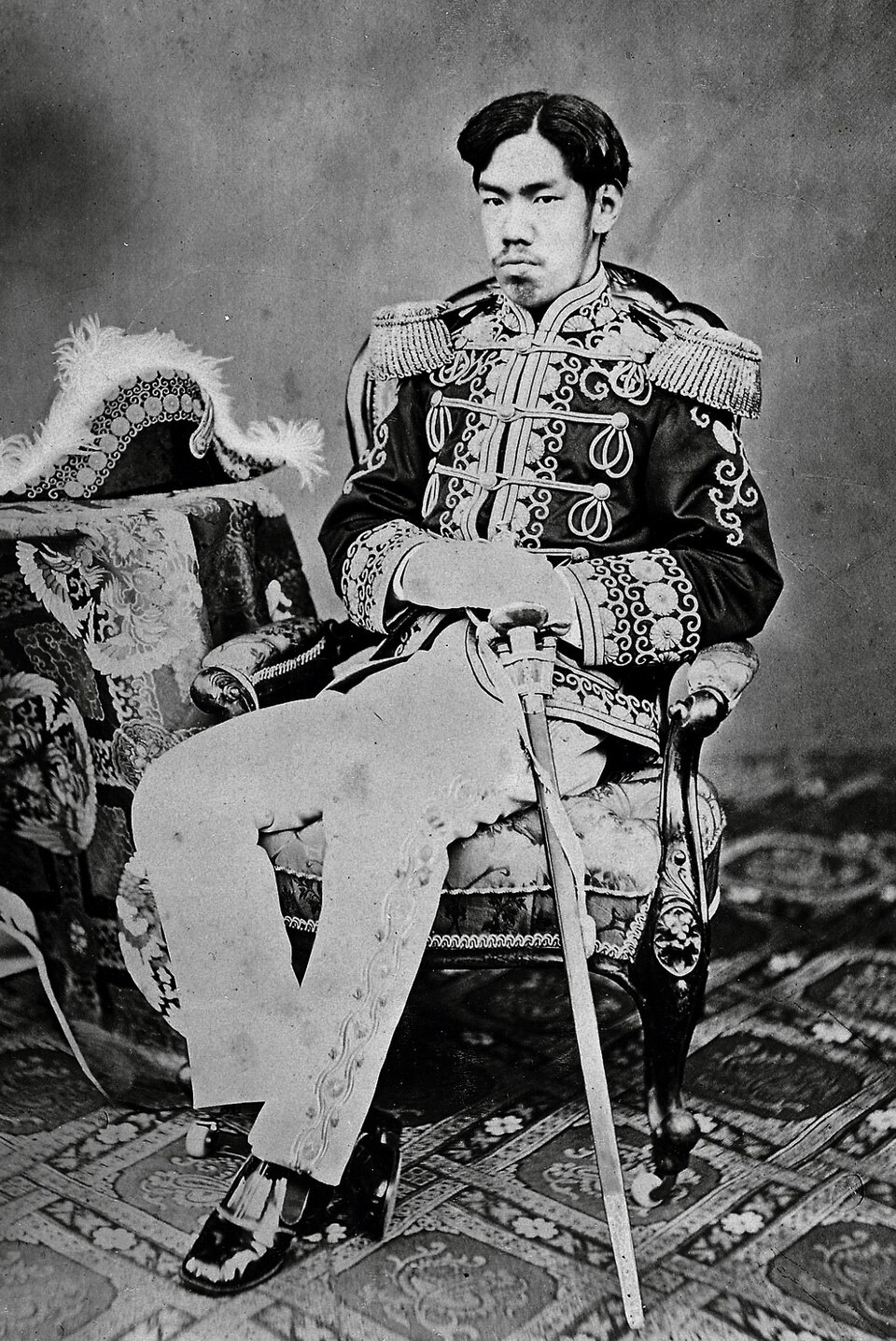 Photograph of the Emperor Meiji . Albumen silver print. Uchida Kuichi was the only photographer granted a sitting by the Emperor Meiji and in 1872 Uchida…