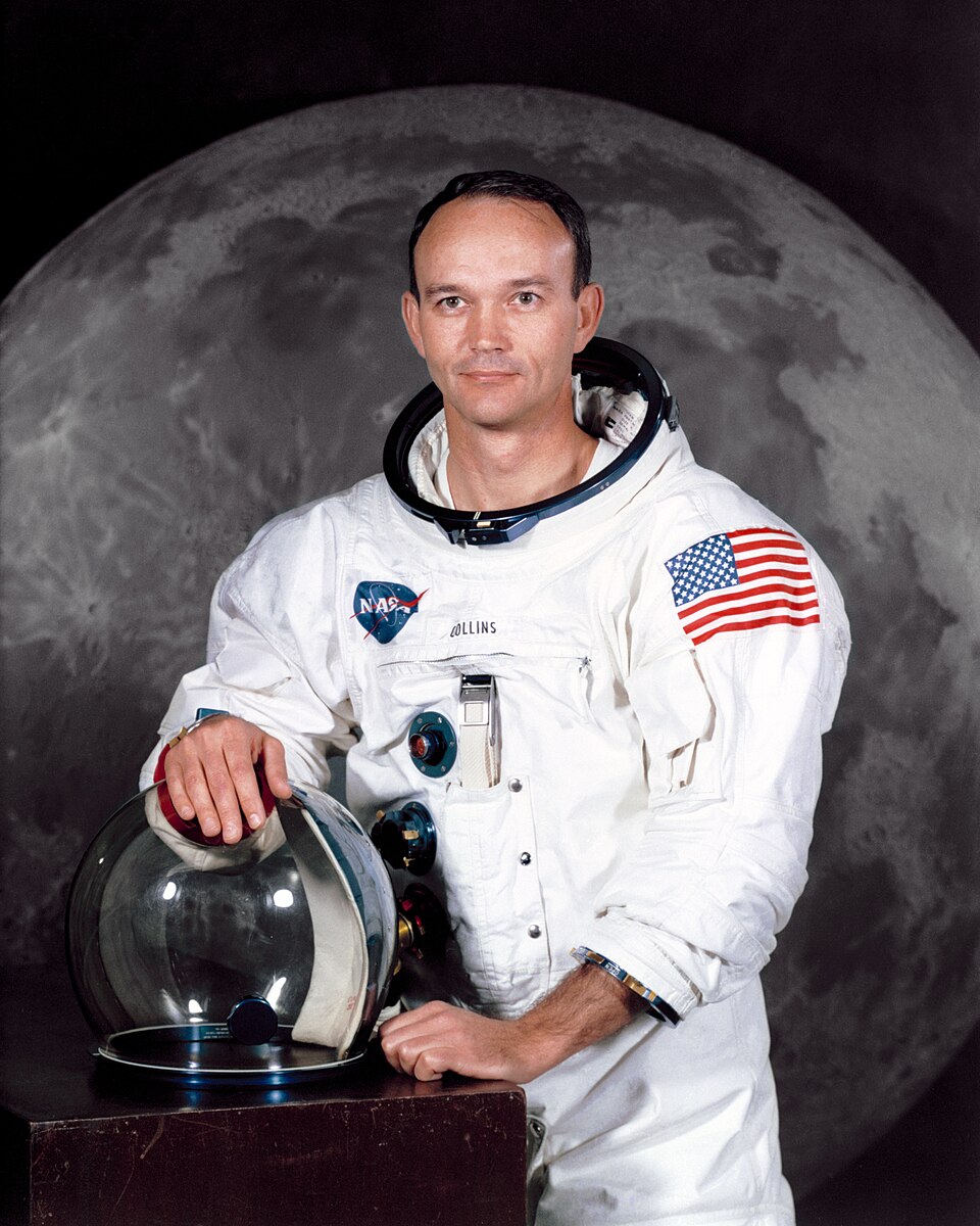 Portrait of Michael Collins (1930–2021) in a spacesuit taken on 16 April 1969, three months before the launch of Apollo 11