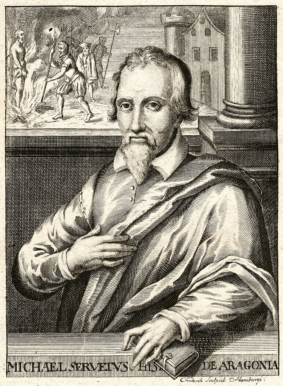 Miguel Servet , Miguel de Villanueva (1511 - 1553) engraving
