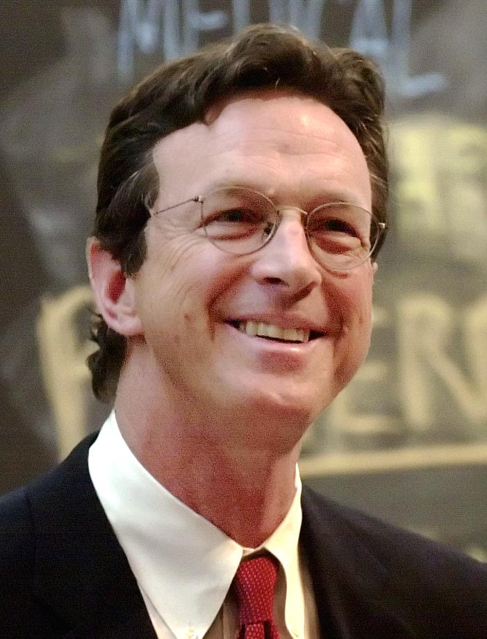 American author and speaker Michael Crichton speaking at Harvard.
