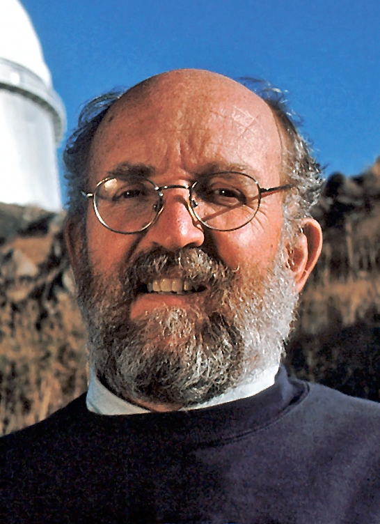 World-renowned Swiss astronomer Michel Mayor of the Geneva Observatory, in front of ESO’s 3.6-metre telescope at La Silla Observatory in Chile. The…