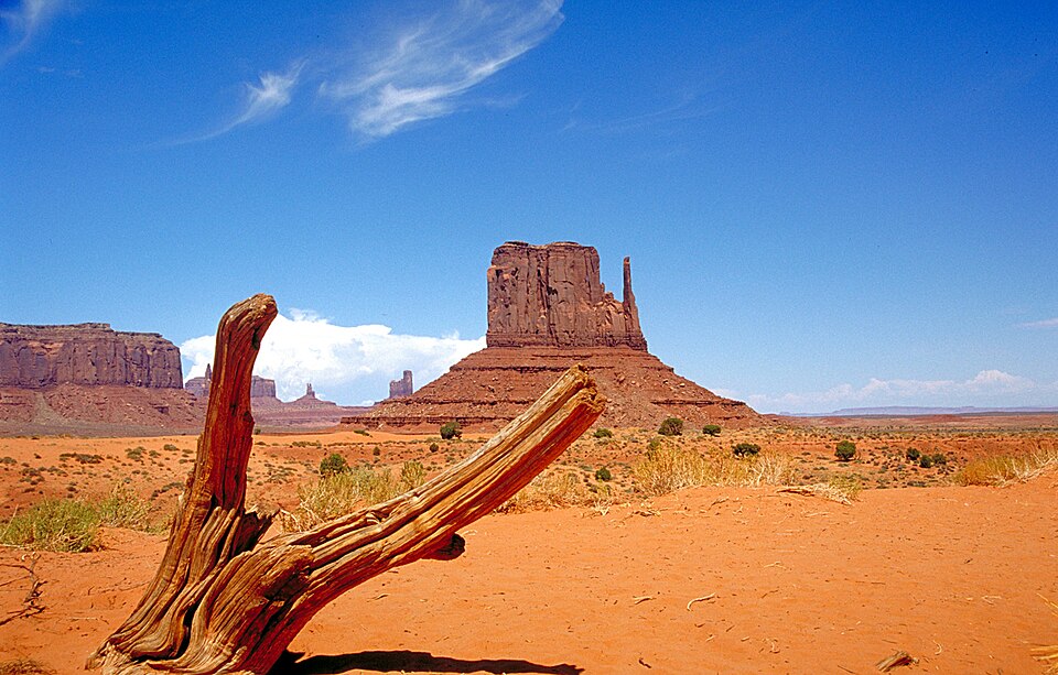 West Mitten Butte Monument Valley, view northeastward from Arizona to Utah, USA.