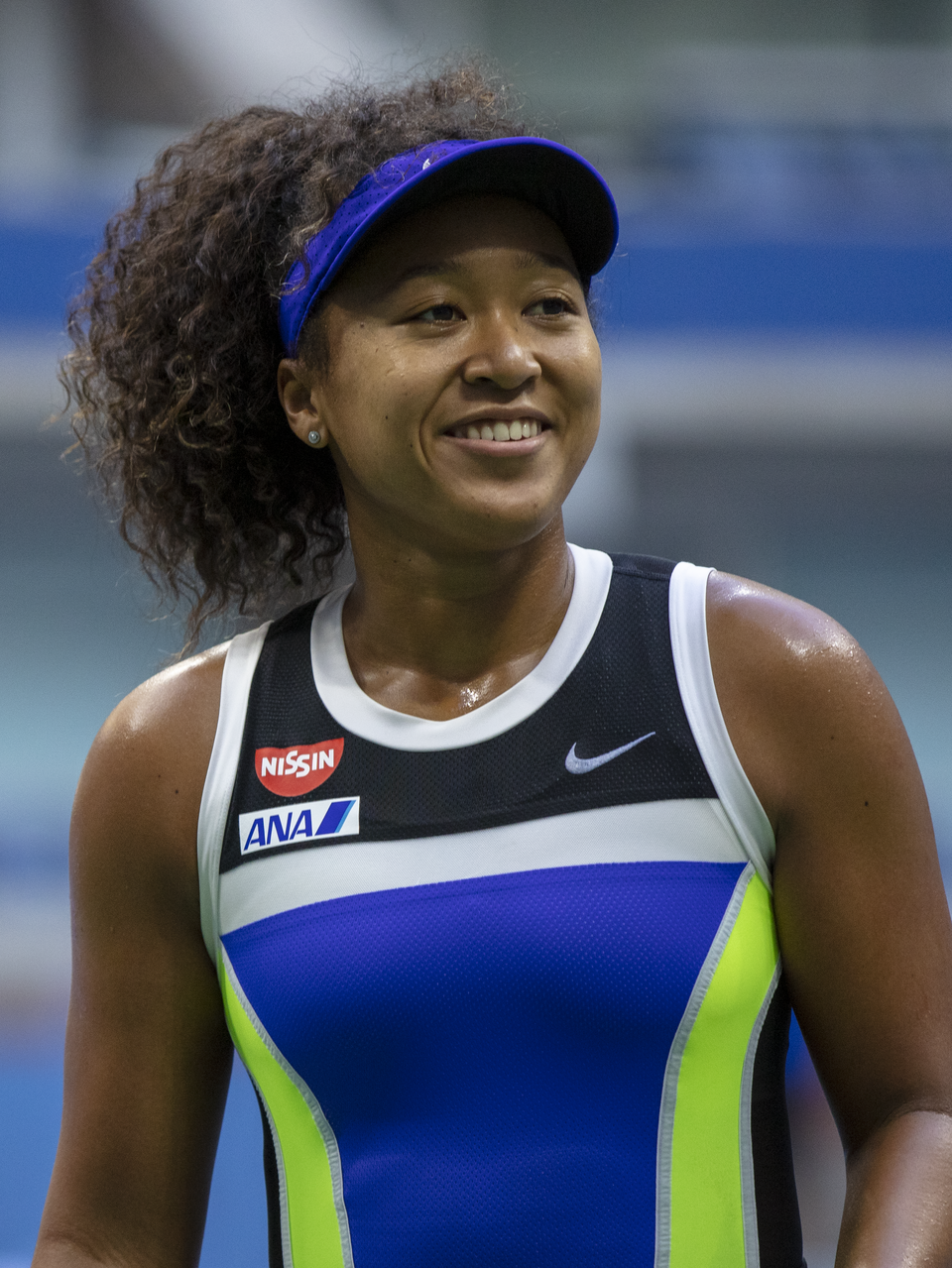 Naomi Osaka smiles during her match against Azarenka in the 2020 US Open Finals hosted in Arthur Ashe Stadium on the grounds of the USTA Billie Jean King…