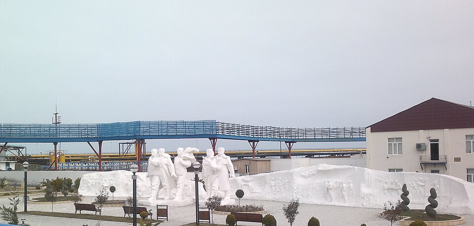 Monument of workers in Oil Rocks, Azerbaijan, Caspian Sea.
