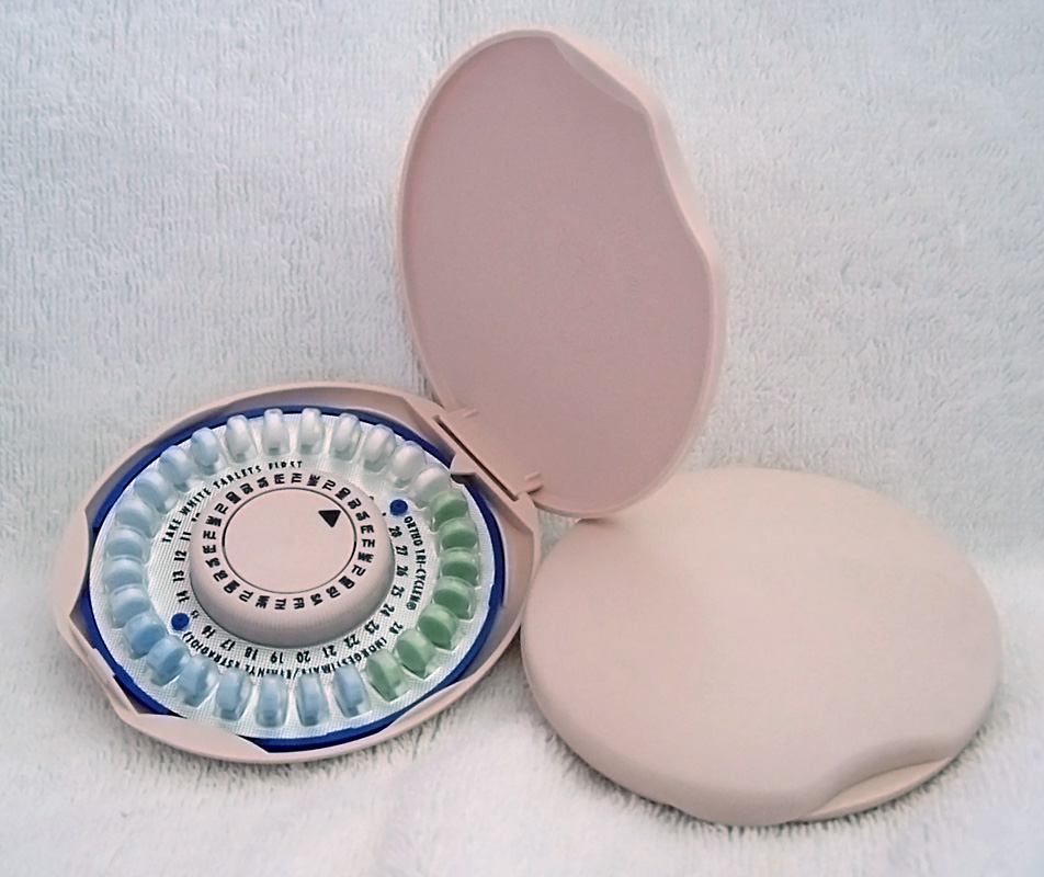 Picture Of Ortho Tri-Cyclen oral contraceptives with Ortho Dialpak dispensers (photo taken by self).