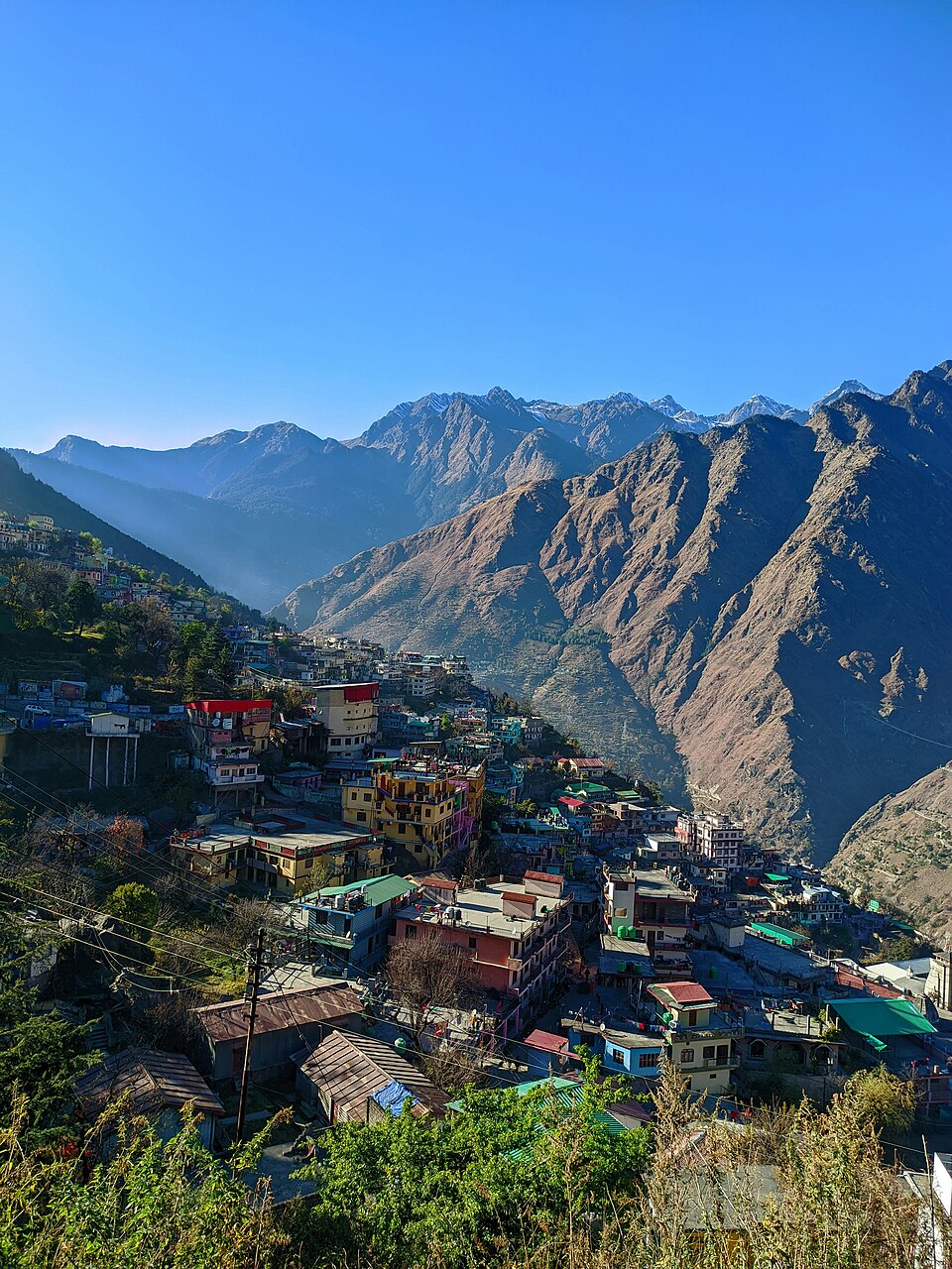 A panoramic view of Joshimath town situated on the Himalayan slopes in Chamoli district