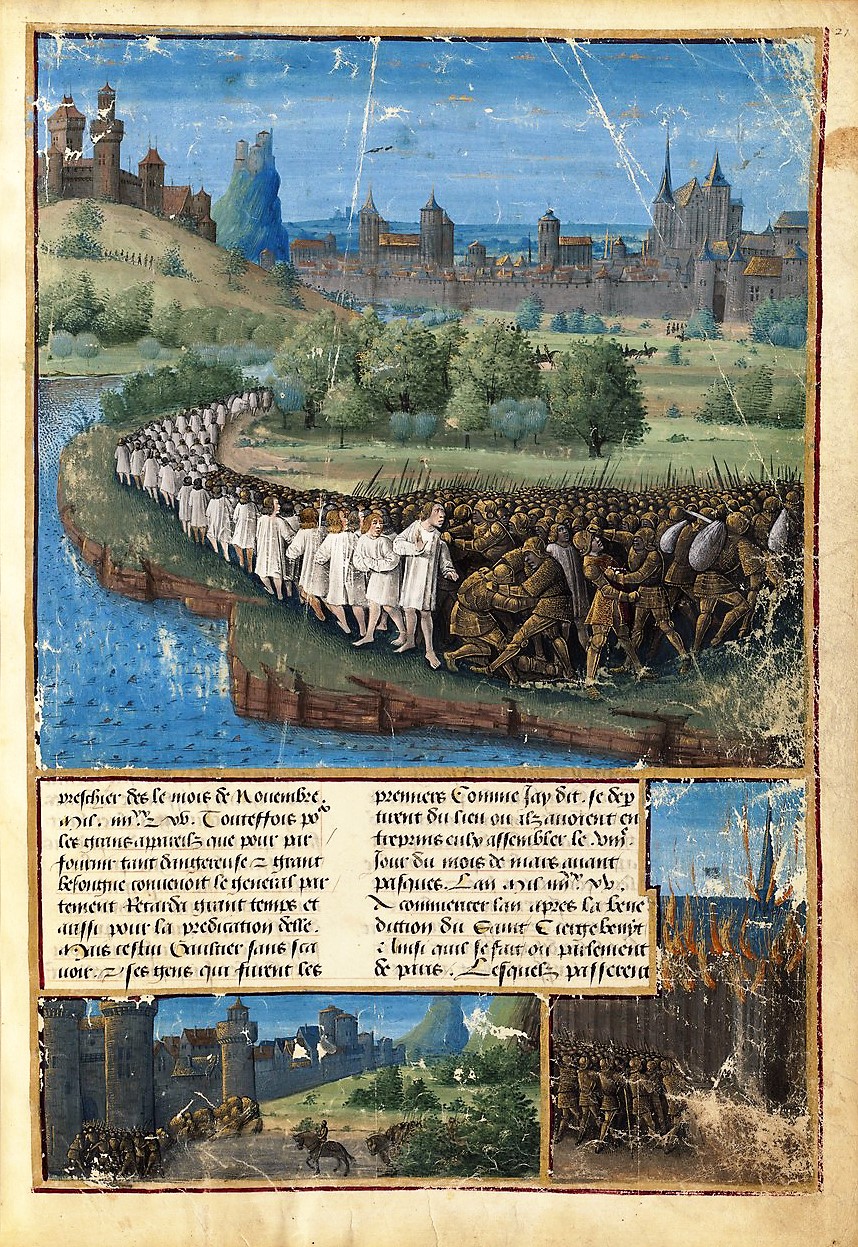 Medieval illuminated manuscript showing Peter the Hermit's People's Crusade of 1096