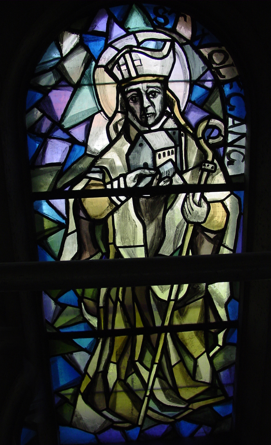 Church window of Wolfgang in the parish church Liesing (Vienna 23) Picture of myself taken in the summer of 2005