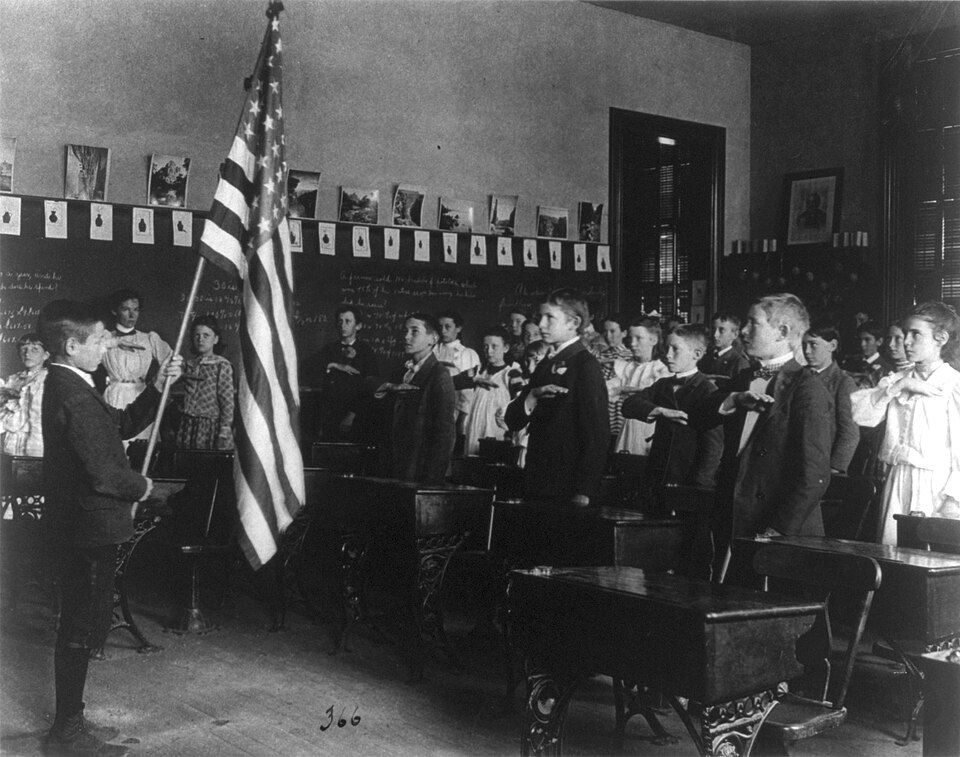 Students pledging to the flag, 1899, 8th Division, Washington, D.C. Part of the Frances Benjamin Johnston 1890 - 1900 Washington, D.C., school survey.