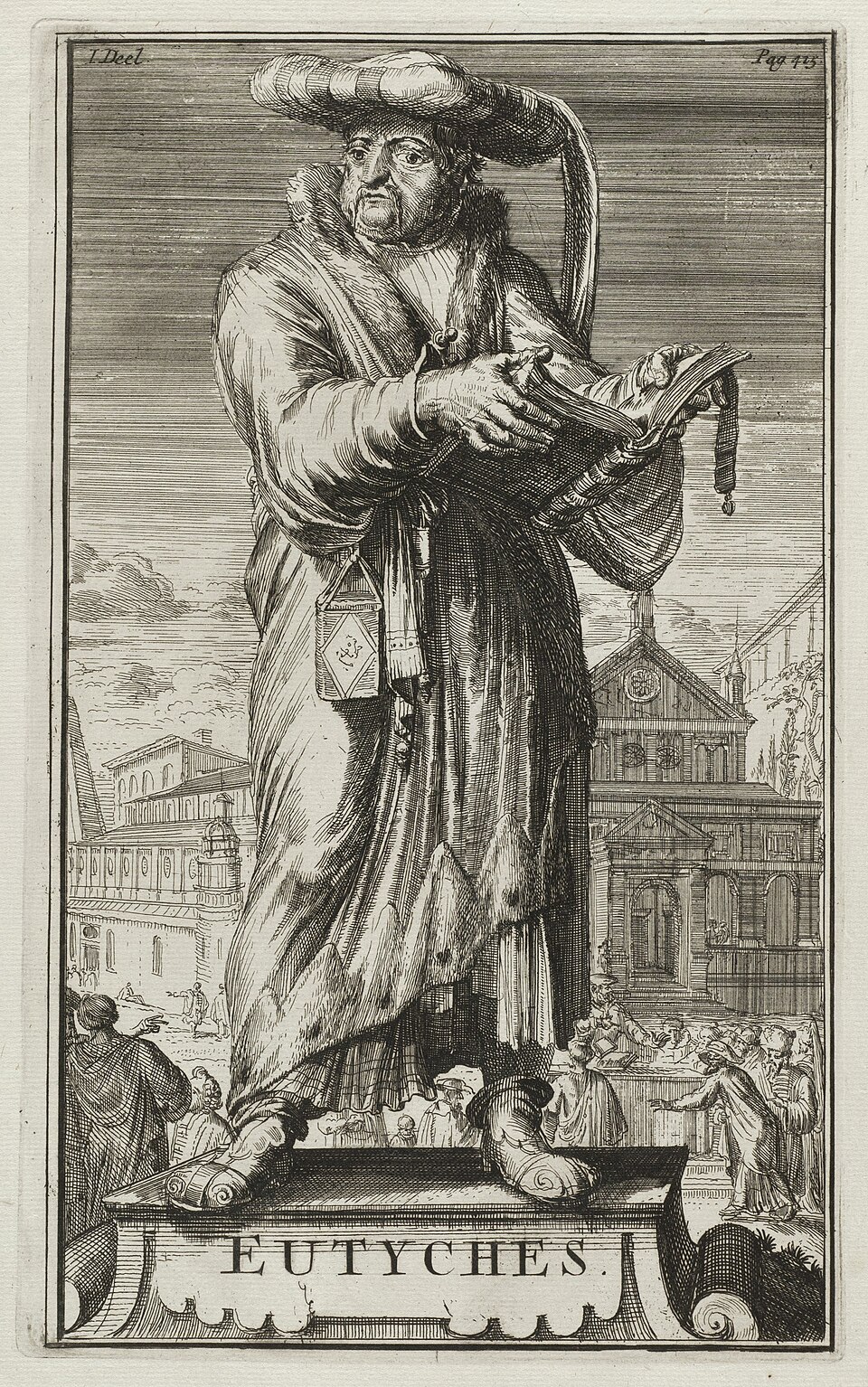 Collectie Voorhelm Schneevoogt Inventarisnummer NL-HlmNHA_53008820 Beschrijving Portret van Eutyches. Illustratie uit Historie der Kerken en ketteren van…