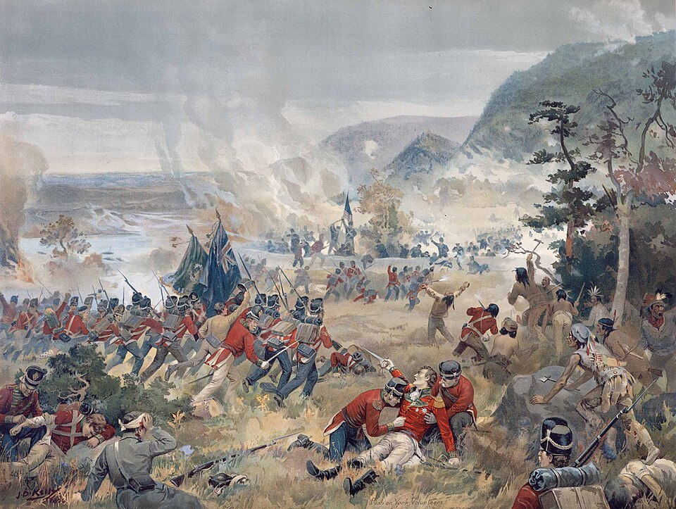 Image of the death of General Brock at the Battle of Queenston Heights by John David Kelly (1862 - 1958) published 1896.