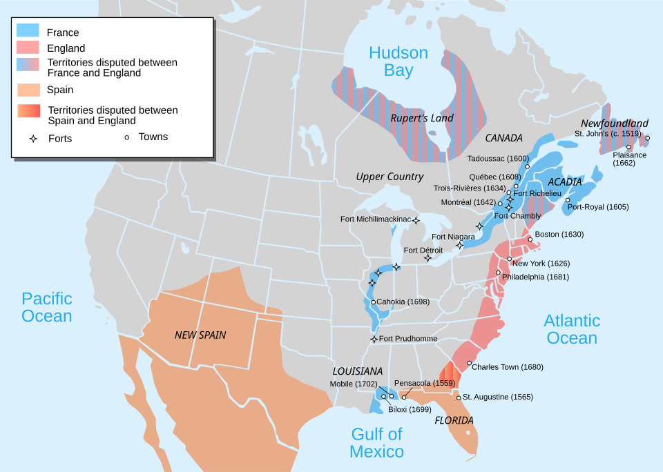 A map depicting the state of European occupation of North America at the start of Queen Anne's War , as the North American theater of the War of the Spanish…