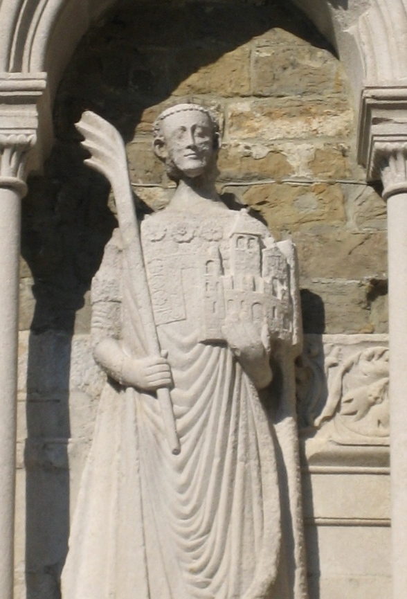 Statua romana di togato, trasformata in epoca medievale in statua di San Giusto. Esposta sul campanile della Cattedrale di san Giusto a Trieste .