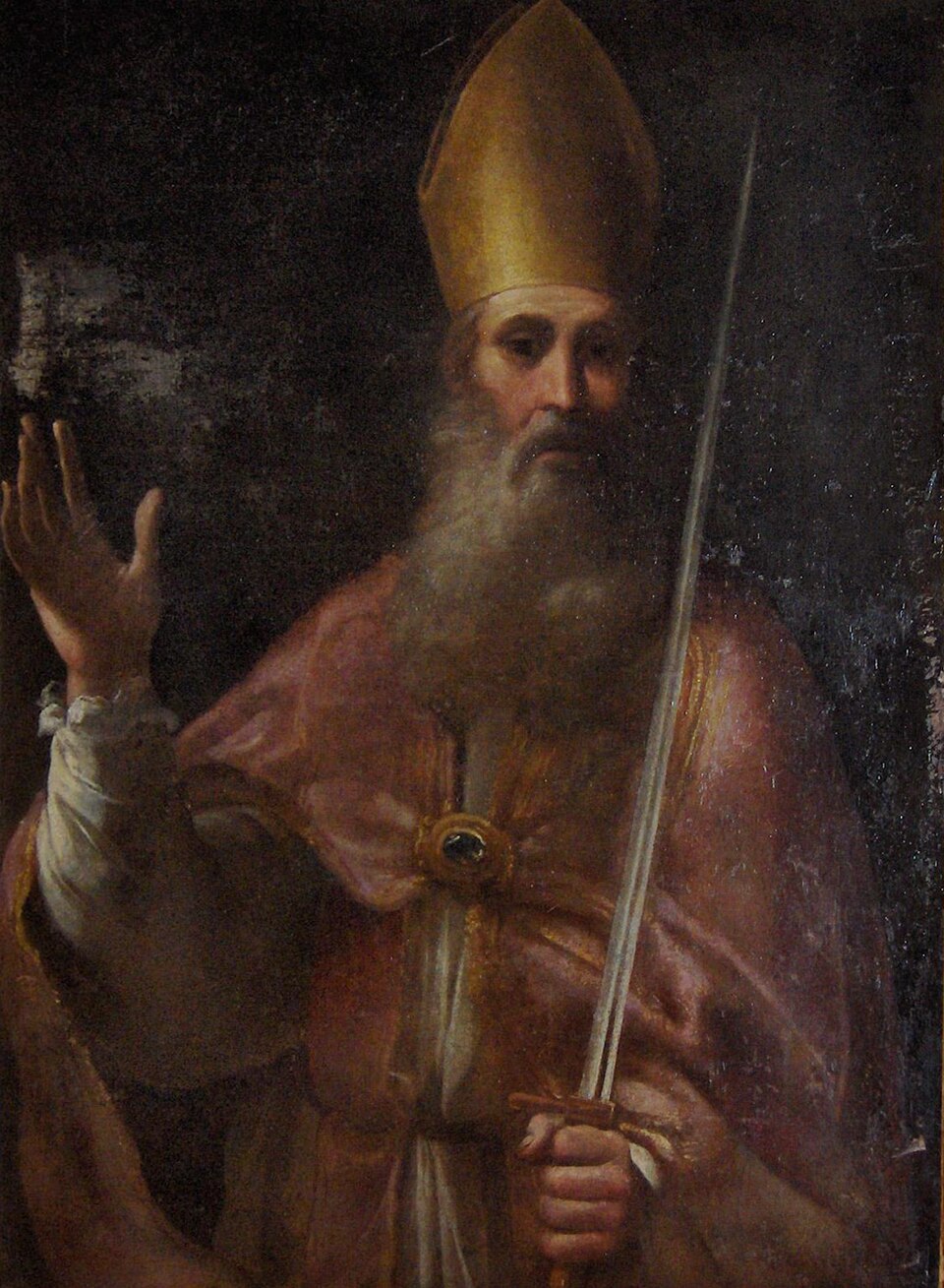 "Saint Romulus of Genoa" (patron saint of Sanremo), painting (1923) by anonymous, 18th century; basilica and cathedral San Siro, Sanremo, Italy