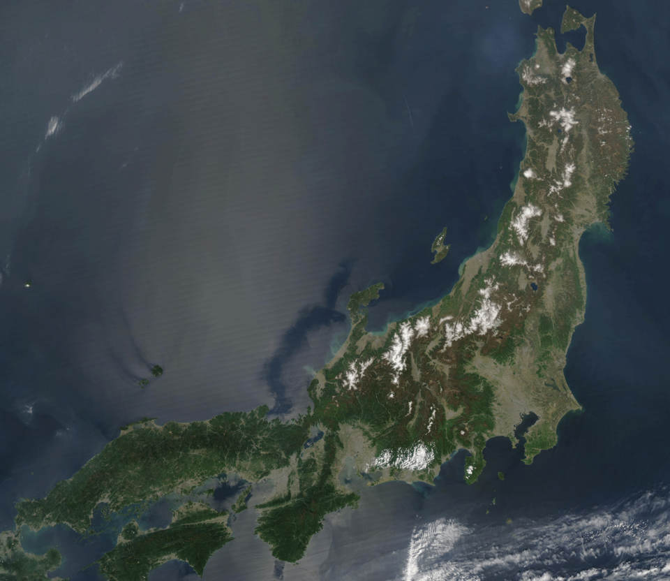 Satellite image of Honshu, the biggest island of Japan. Taken from NASA's Visible Earth http://visibleearth.nasa.gov/cgi-bin/viewrecord?25391