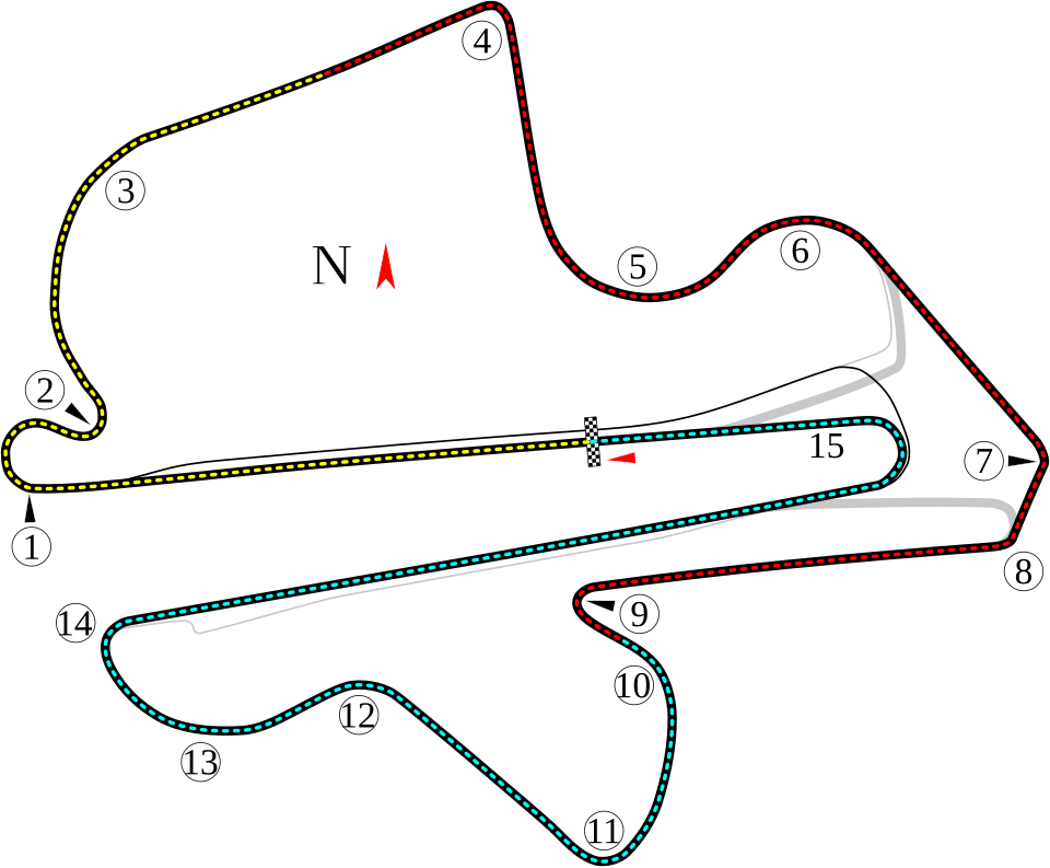 Track map for Sepang International Circuit as used starting with 2000 Malaysian Grand Prix .