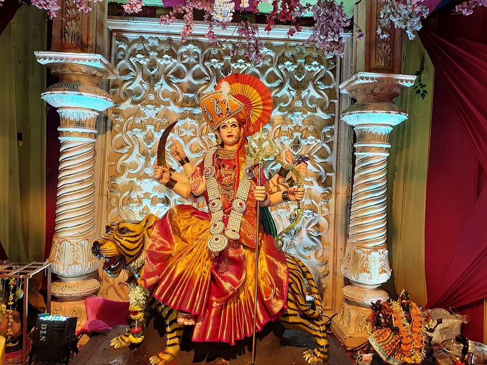 Celebration of Navratri festival and idol of goddess Durga