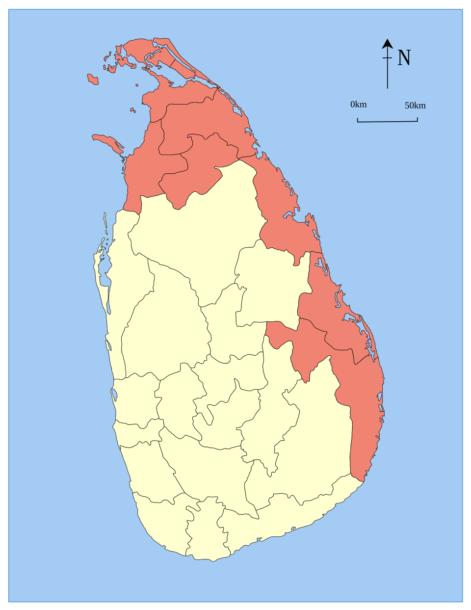 Locator maps of the provinces Sri Lanka . This one is a former province (until 2007).