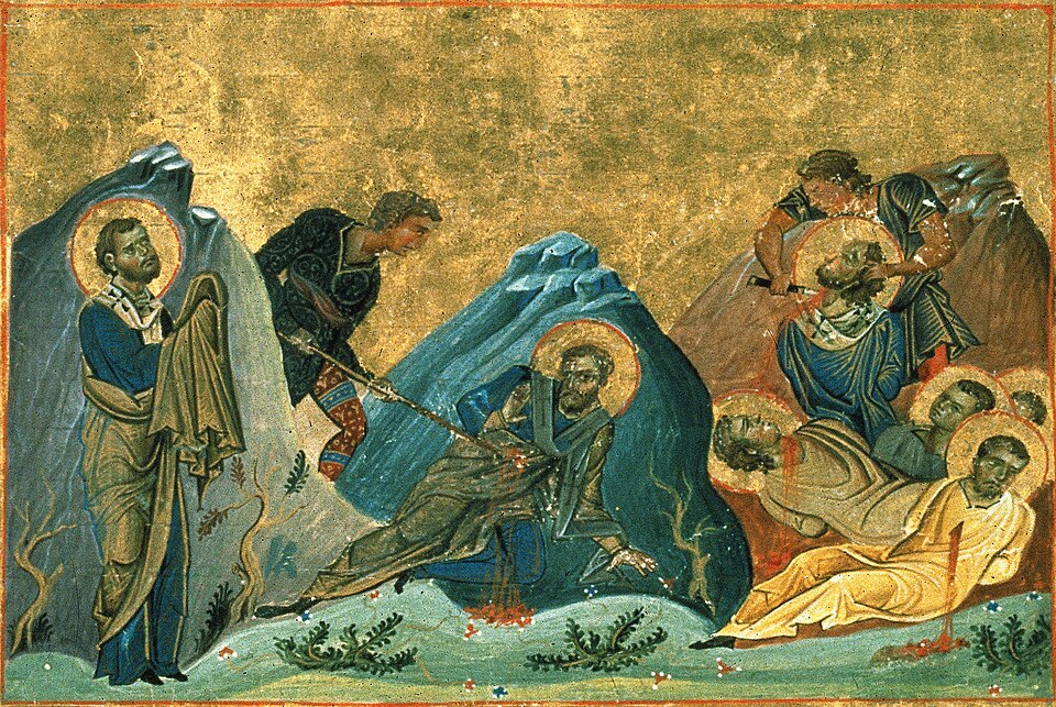 The Apostles Stachius, Amplius, Urban. Constantinople, 985. Miniature Basil II Minology. Vatican library, Rome.