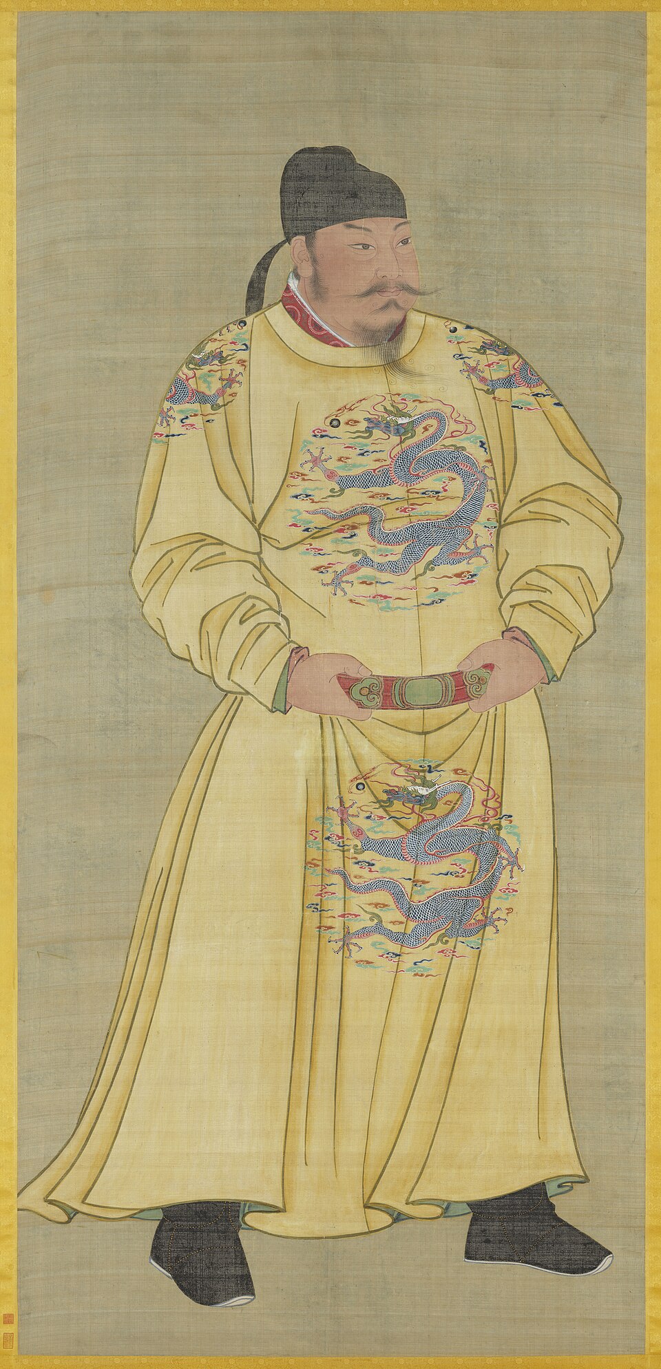 This depicts Emperor Taizong of Tang (唐太宗).