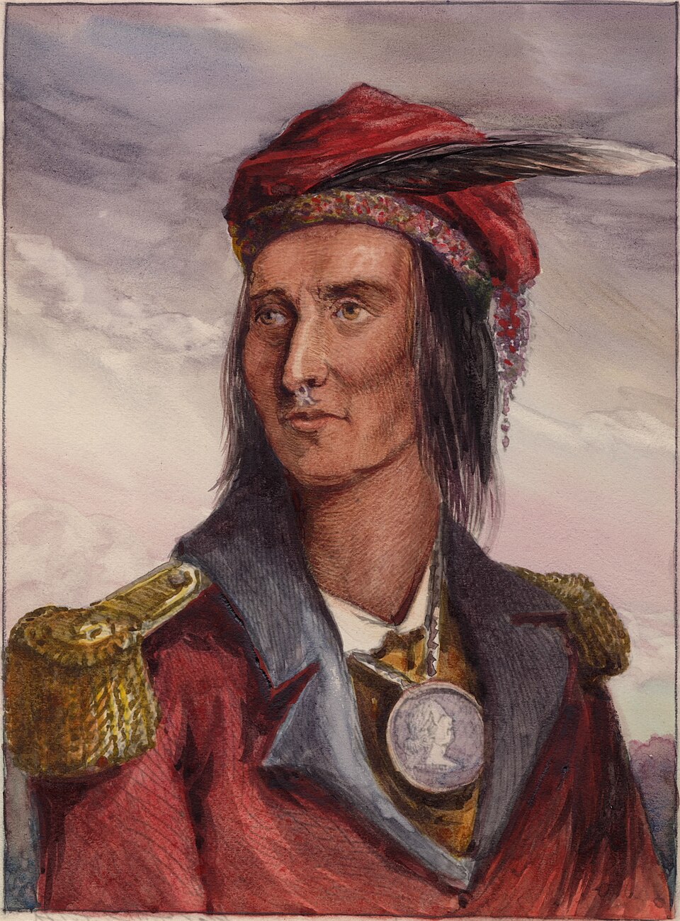 A painting of Shawnee chief Tecumseh , in water colors on platinum print , based on Lossing 's 1868 engraving . [ 1 ]