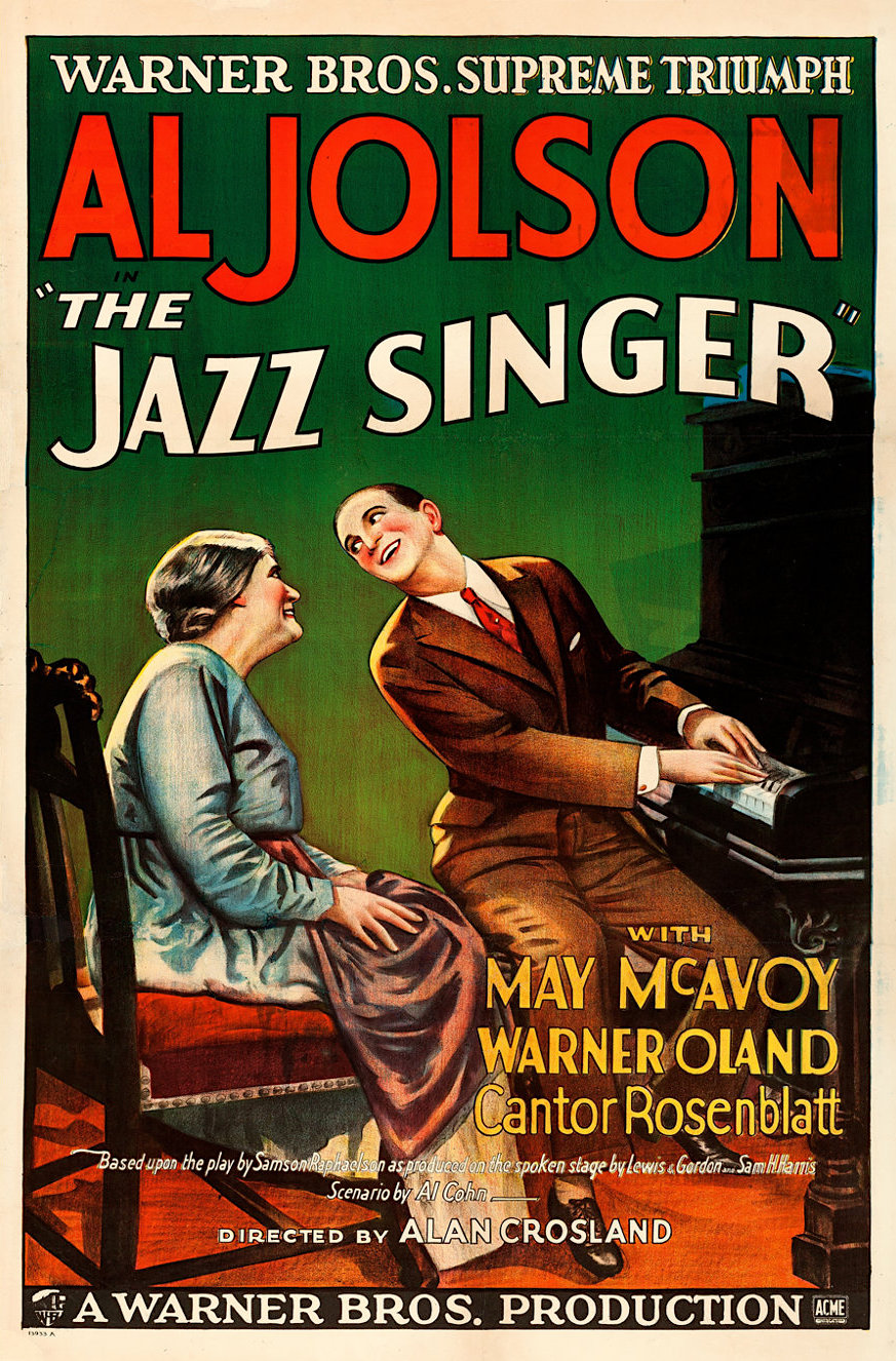 Poster for the movie The Jazz Singer (1927), featuring stars Eugenie Besserer and Al Jolson . Warner Bros. (original rights holder)