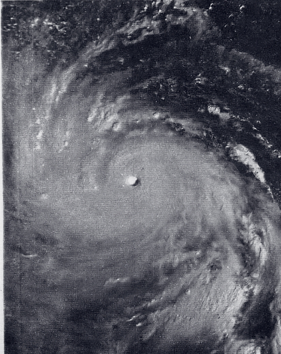 This weather satellite image of Typhoon Nora was taken on October 5, 1973