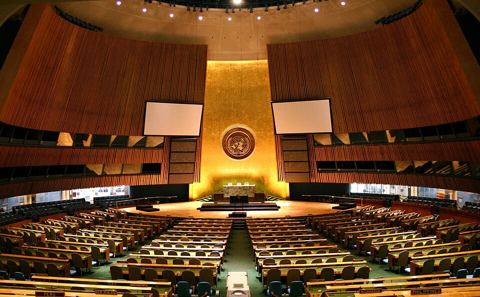 United Nations General Assembly hall in New York City.