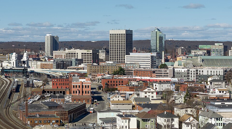 The skyline of Worcester, the 2nd-most populous city in Massachusetts and the 113th in the United States.