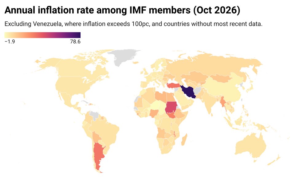 World map showing annual rates of inflation among IMF member states in October 2026. ( IMF )