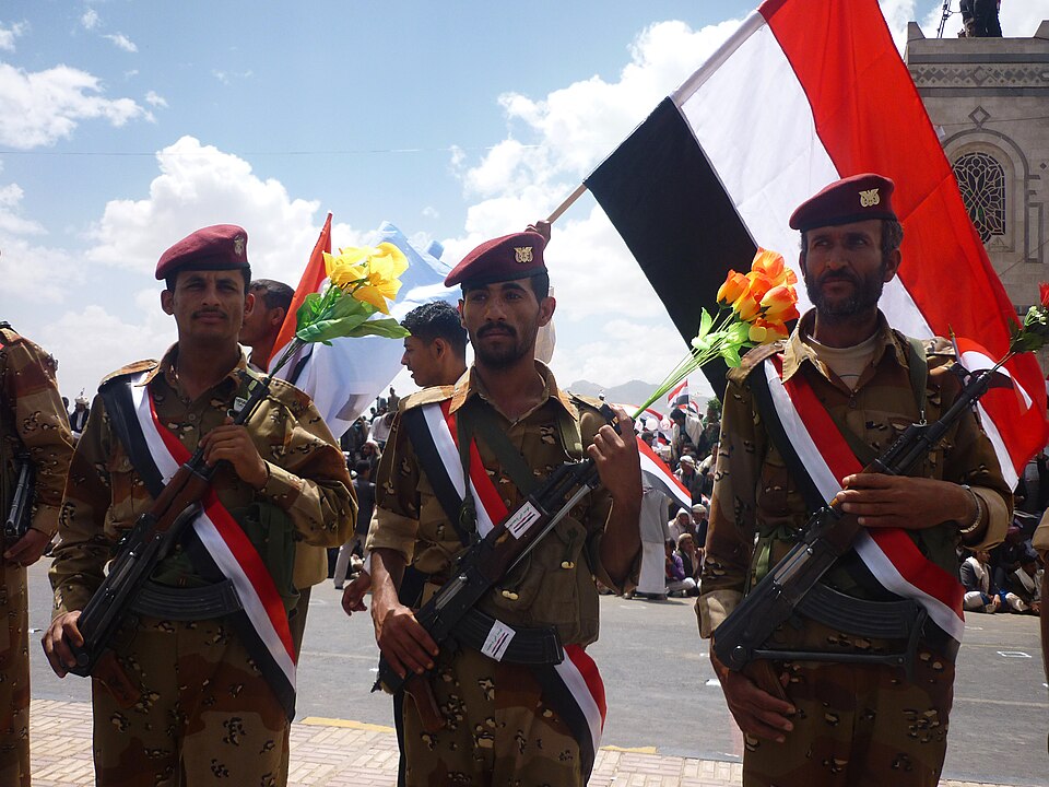 Yemeni soldiers from the 1st Armoured Division in 60st, sanaa